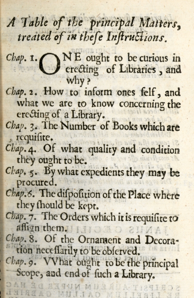 Page from Naude's 'Instructions concerning erecting of a library', 1661 translation