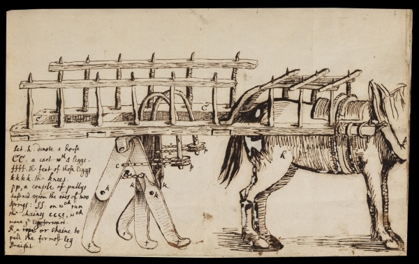 Robert Hooke’s drawing of Francis Potter’s design for a cart with legs (EL/P1/40)