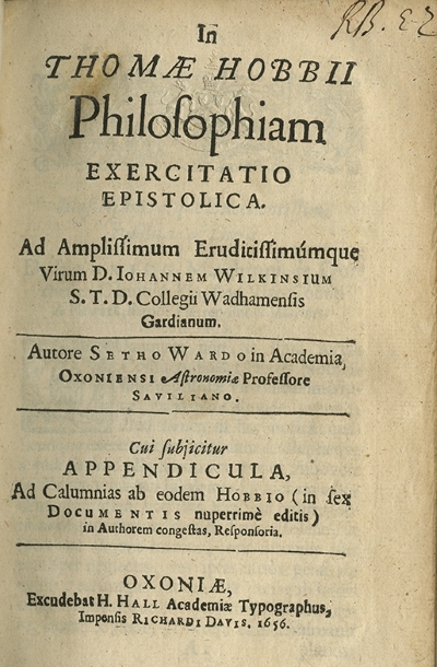 'In Thomae Hobbii philosophiam exercitatio epistolica' (1656)