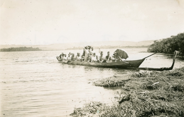 Sir David Bruce in his canoe on Lake Victoria