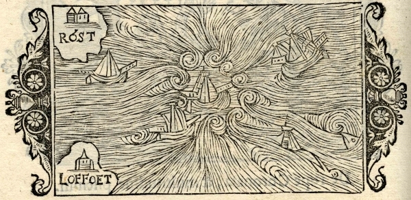 Stricken ships in the whirlpool, from a 1555 book by Olaus Magnus