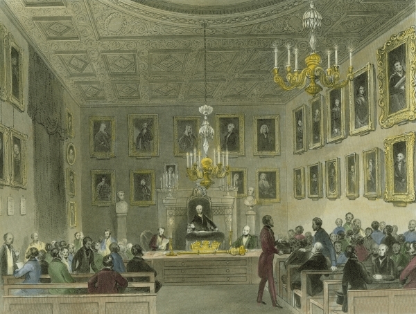 A meeting of Fellows of the Royal Society at Somerset House, ca.1844