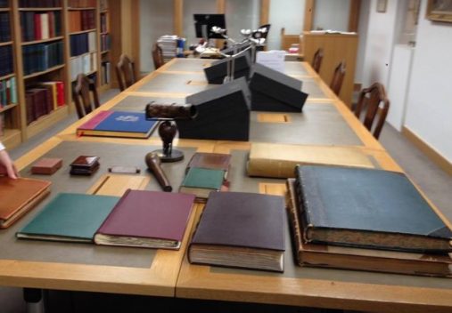 Some of the historic books the teachers were able to view from the Royal Society archives.