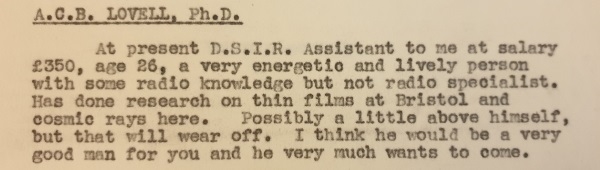 Excerpt of letter from Patrick Blackett to Wilfred Bennett Lewis, 19 September 1939