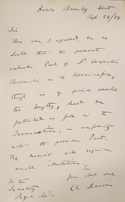 Referee's Report by Charles Darwin on a paper by William Benjamin Carpenter