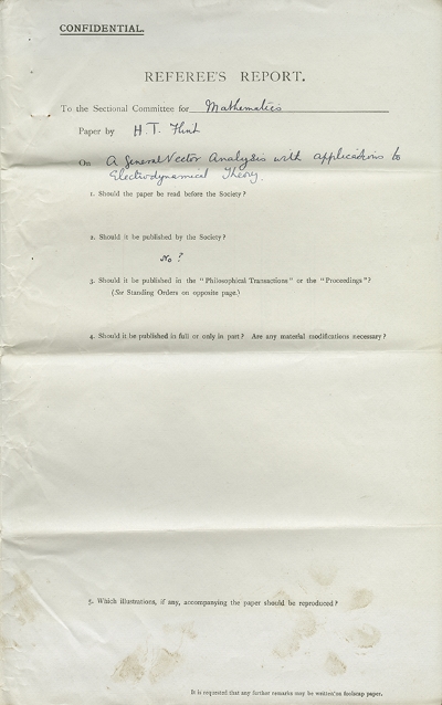Referee's report by Arthur Stanley Eddington on a paper by H T Flint