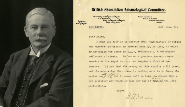 Photograph of Herbert Hall Turner FRS, and Turner’s letter to Jeans, January 1922