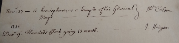 Entry from MS/416: ‘Flamsteed’s Clock going 13 month'