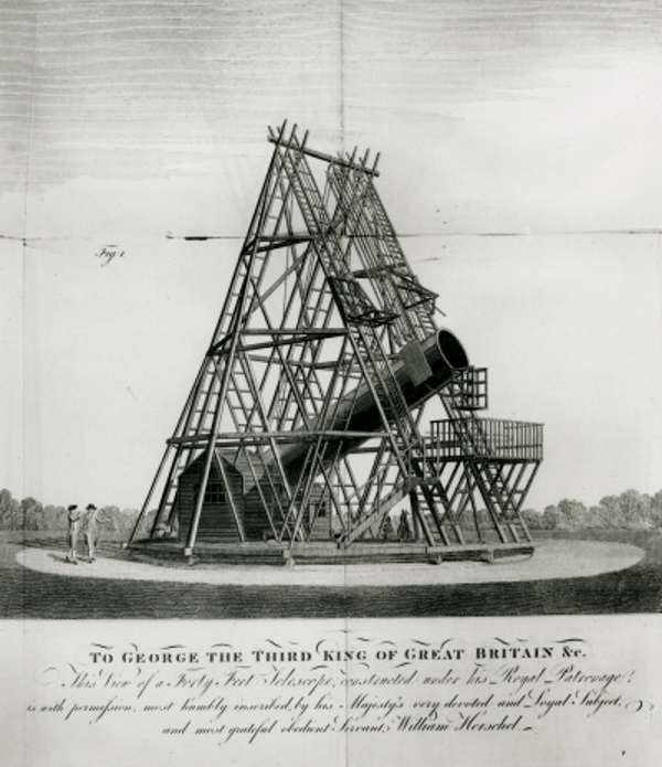 An astronomical reflecting telescope of 40-foot length, by William Herschel, 1796