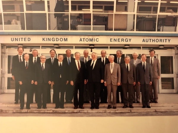 Photograph of Brian Eyre (third from right in front row) and UKAEA staff