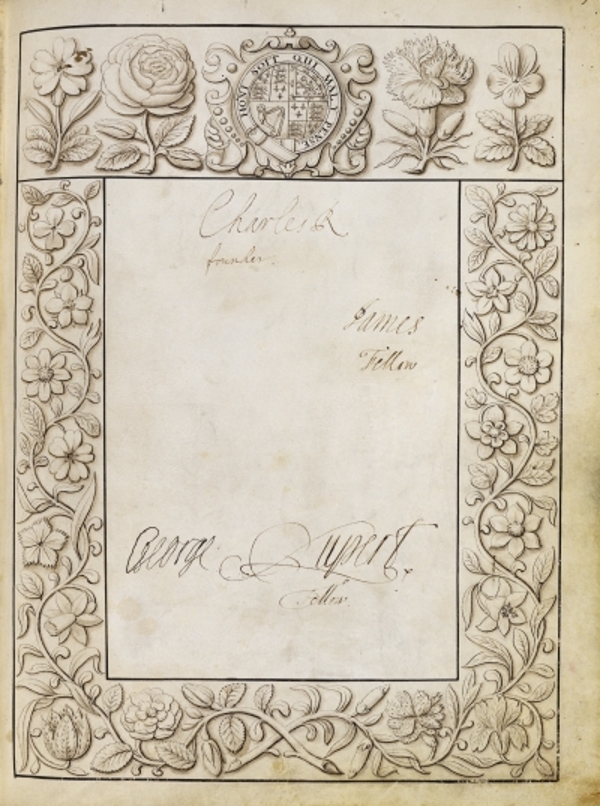 Folio 1 of the signatures in the Royal Society Charter Book