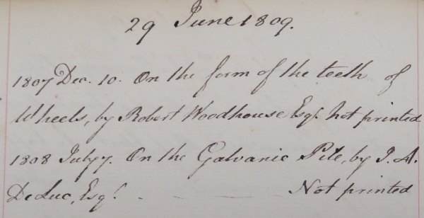Royal Society Committee of Papers, 29 June 1809