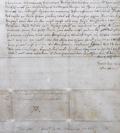 Letter from Albrecht Durer to Willibald Pirckheimer