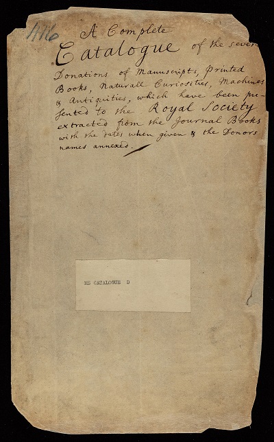 ‘A Complete catalogue of the several donations… presented to the Royal Society’