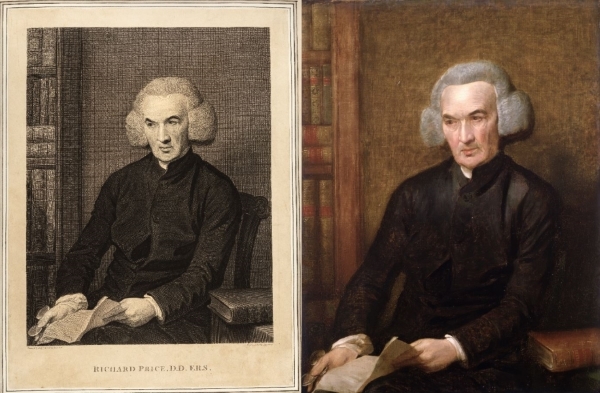 Richard Price, by Thomas Holloway (L) and Benjamin West (R)