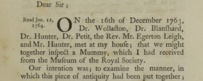 Extract from ‘An account of a Mummy, inspected at London 1763’