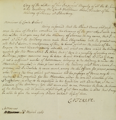 A translated letter from Catherine the Great of Russia