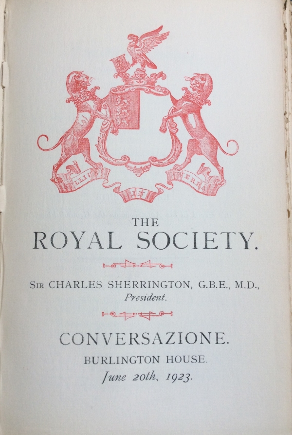 Royal Society conversazione programme, June 1923