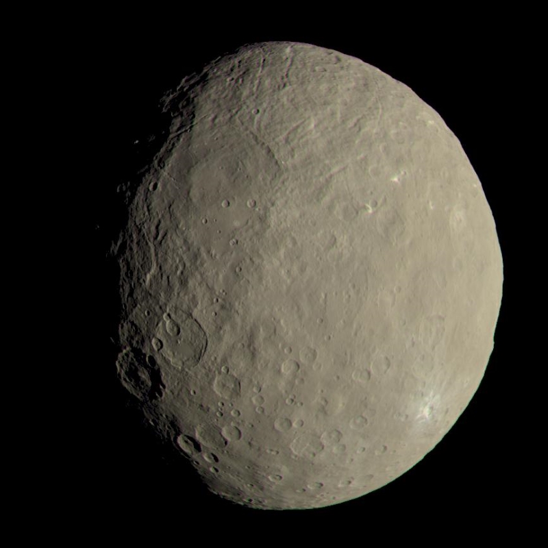 Colourised image of Ceres (NASA, ref PIA21079, Public Domain)