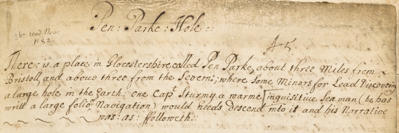 Description of Pen Park Hole, 1682 (introduction)