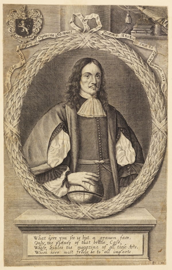 Captain Samuel Sturmy, from the frontispiece of The Mariner's Magazine (1669)