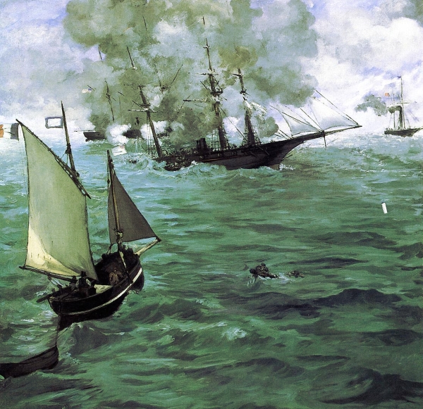 'The Battle of the Kearsarge and the Alabama' by  Édouard Manet, 1864 (public domain)