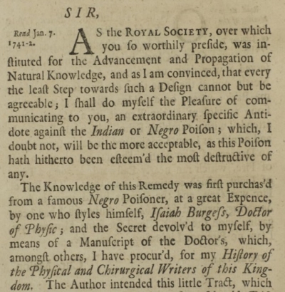 Letter from Edward Milward to Martin Folkes, 1743