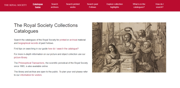Homepage for new Royal Society online catalogues