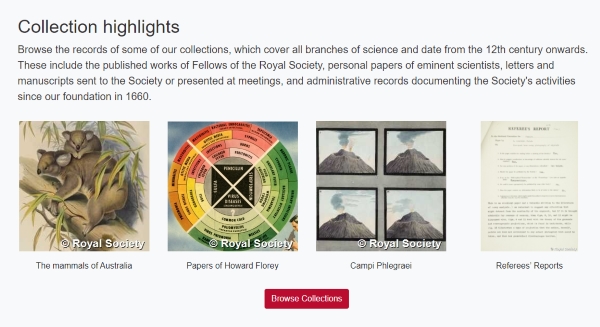 Highlights page for new Royal Society online catalogues
