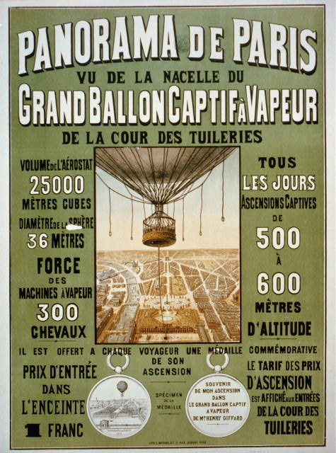 Henri Giffard’s ballon captif for the 1878 Exposition Universelle advertisement.