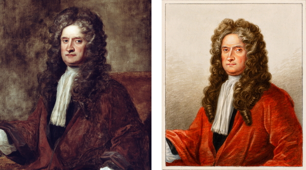 Isaac Newton by Charles Jervas, 1717, and by George Perfect Harding, c.1838
