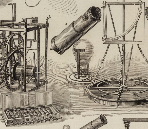 Napier’s calculating device with Newton’s telescope 