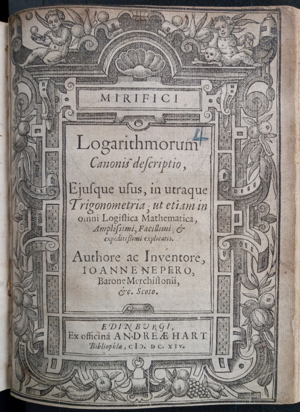 Title page of Napier's 'Mirifici logarithmorum canonis descriptio' (1614)