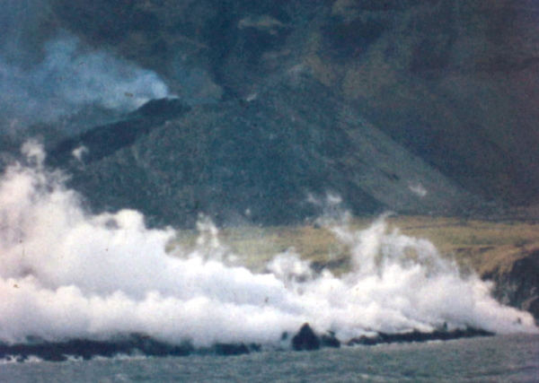 Tristan da Cunha: lava field from the eruption extending into the ocean
