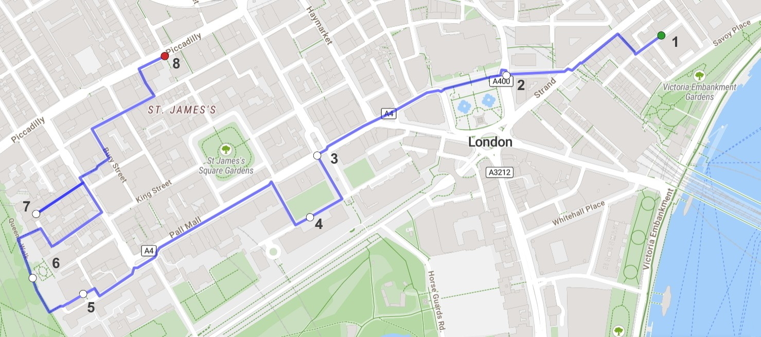 Walking route map, using onthegomap.com