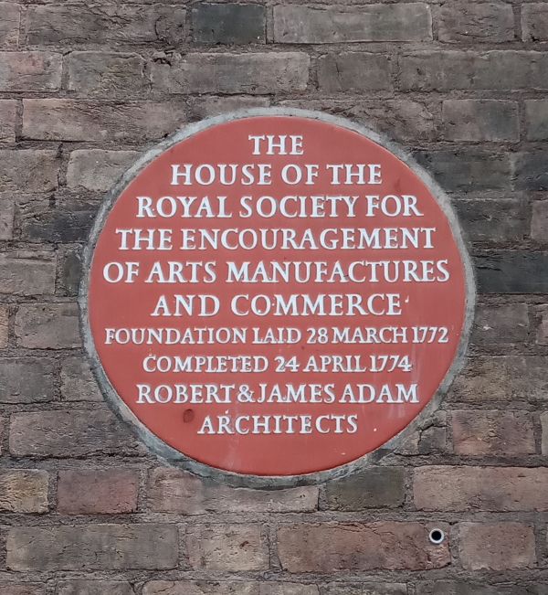 Plaque on RSA House, 8 John Adam Street
