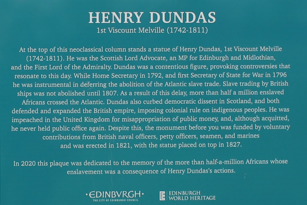 Plaque text for the monument to Henry Dundas, Edinburgh