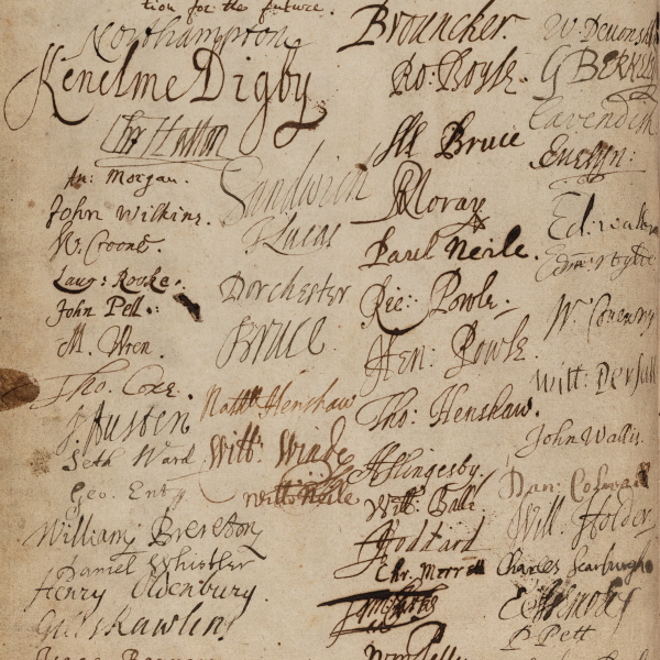 Signatures from the second meeting of the Royal Society, 5 December 1660