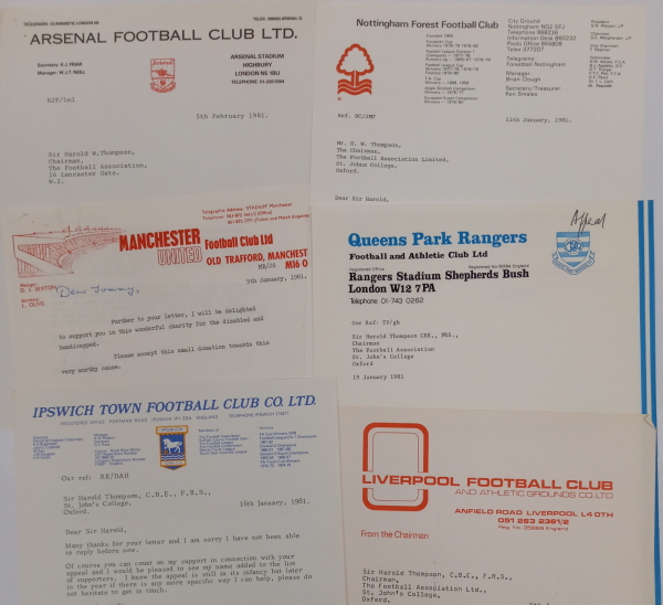 Letters from football clubs to Harold Thompson FRS, 1981
