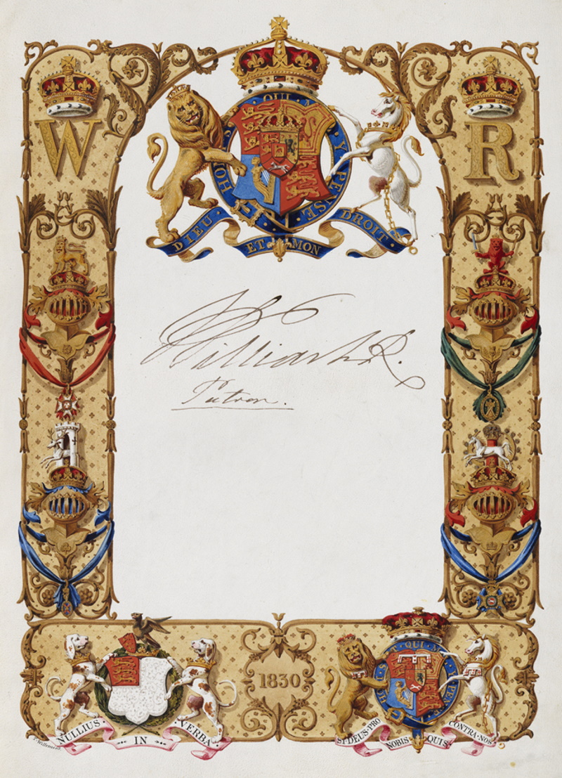 Royal Society Charter Book: Royal page for King William IV