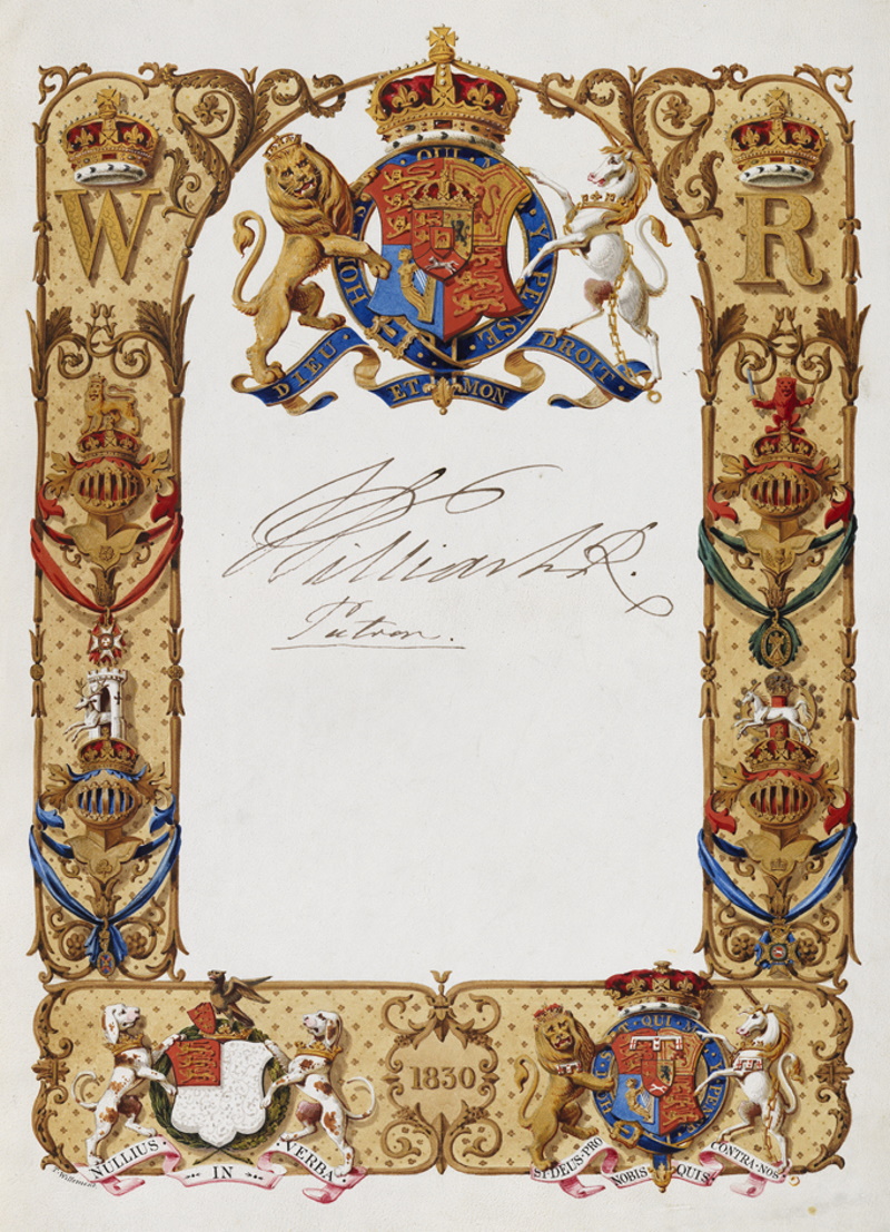 Royal Society Charter Book: Royal page for King William IV