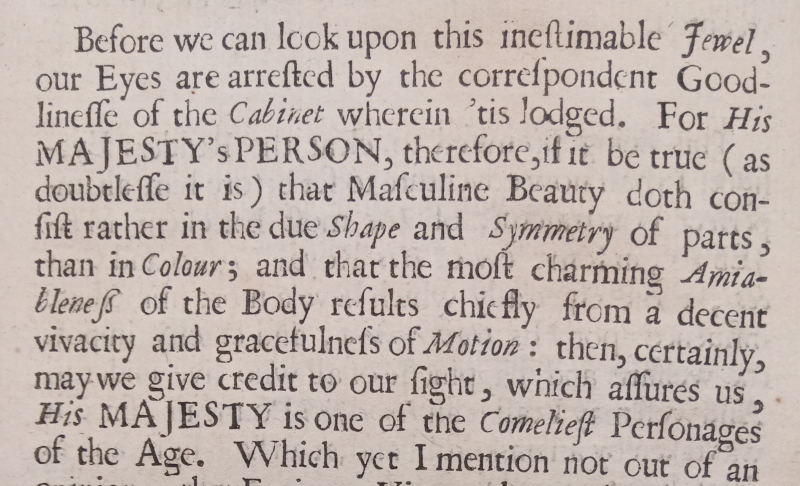 Text from Walter Charleton's 'An imperfect pourtraicture of His Sacred Majesty Charls the II', 1661