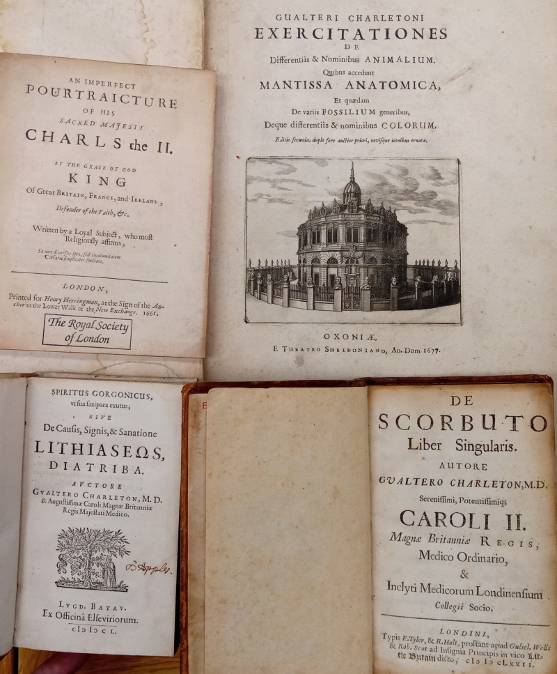 Title pages of recent Walter Charleton accessions in the Royal Society Library