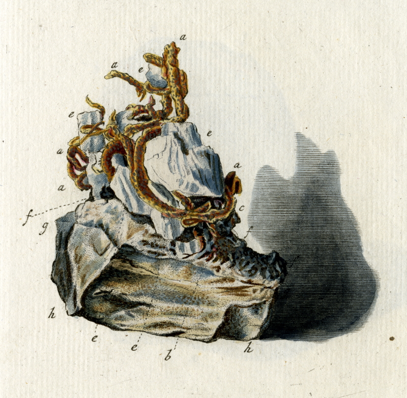 Illustration of 'naked' silver containing Galena lead and quartz, 1752