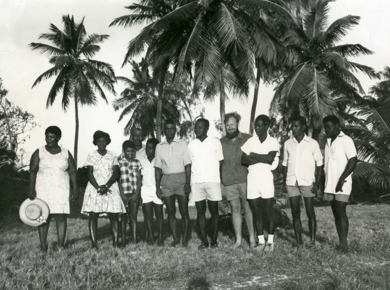 Dr David Stoddart with local Seychellois, 1976