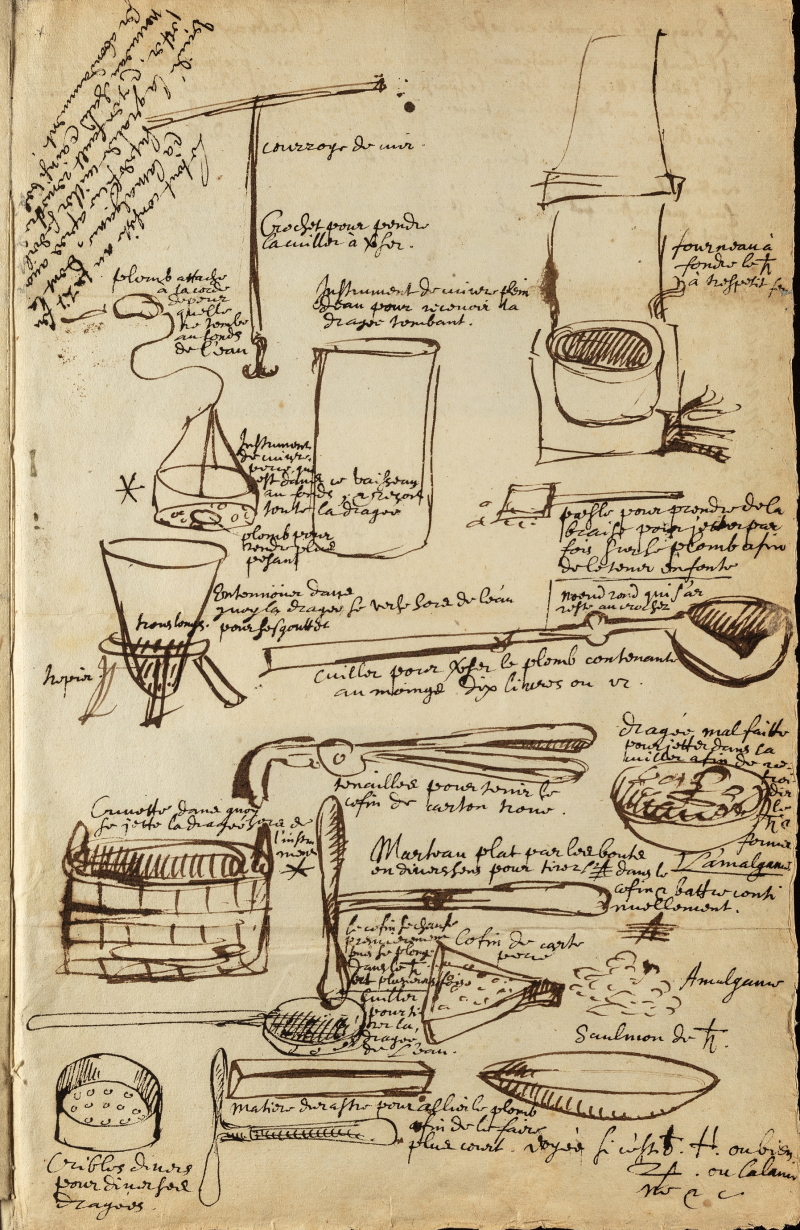 Dyeing equipment, from the papers of Theodore de Mayerne, 1639