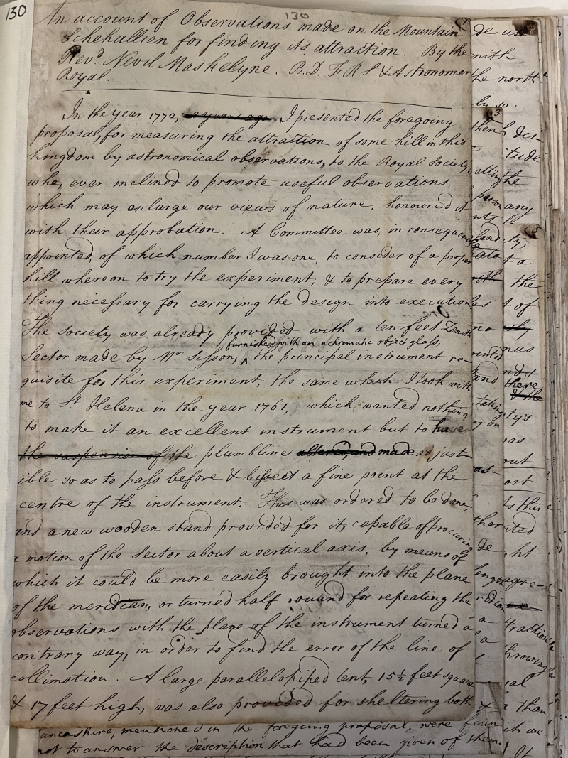 Nevil Maskelyne’s paper ‘Observations on Schiehallien’, 1775