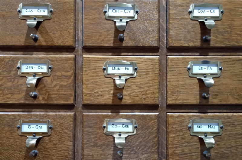 Drawers in the Royal Society archive card catalogue