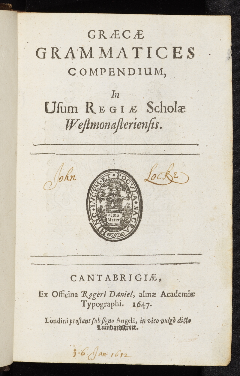 John Locke’s copy of Richard Busby’s Greek grammar, by permission of Digital Bodleian.