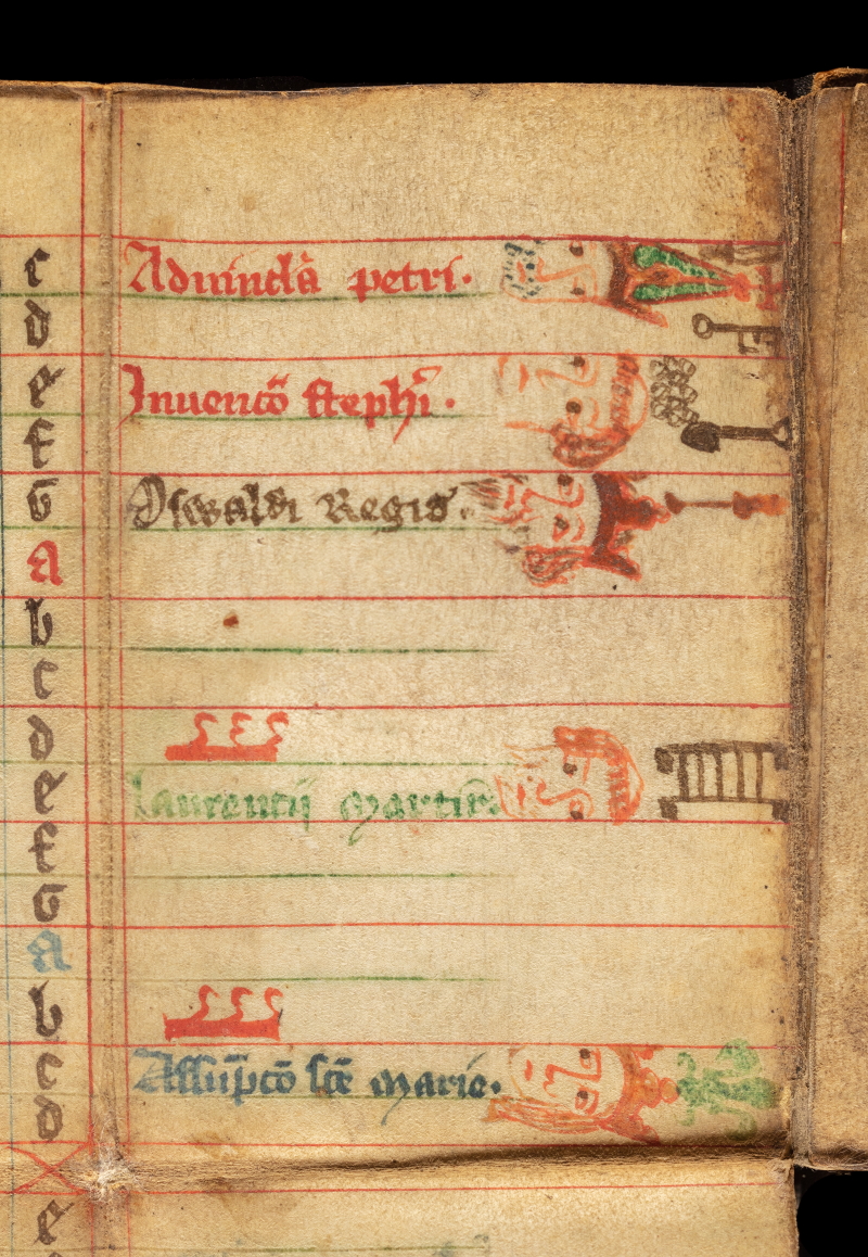 Feast days for 1-16 August, from Royal Society MS/45